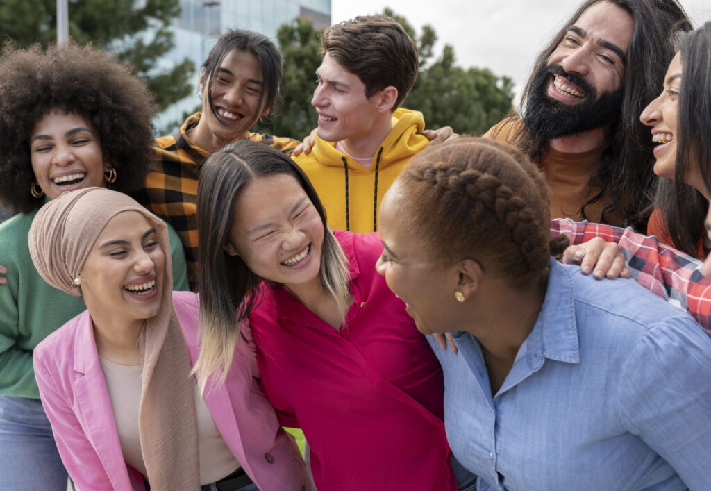 A group laughing.