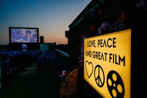 A movie being played on a roof