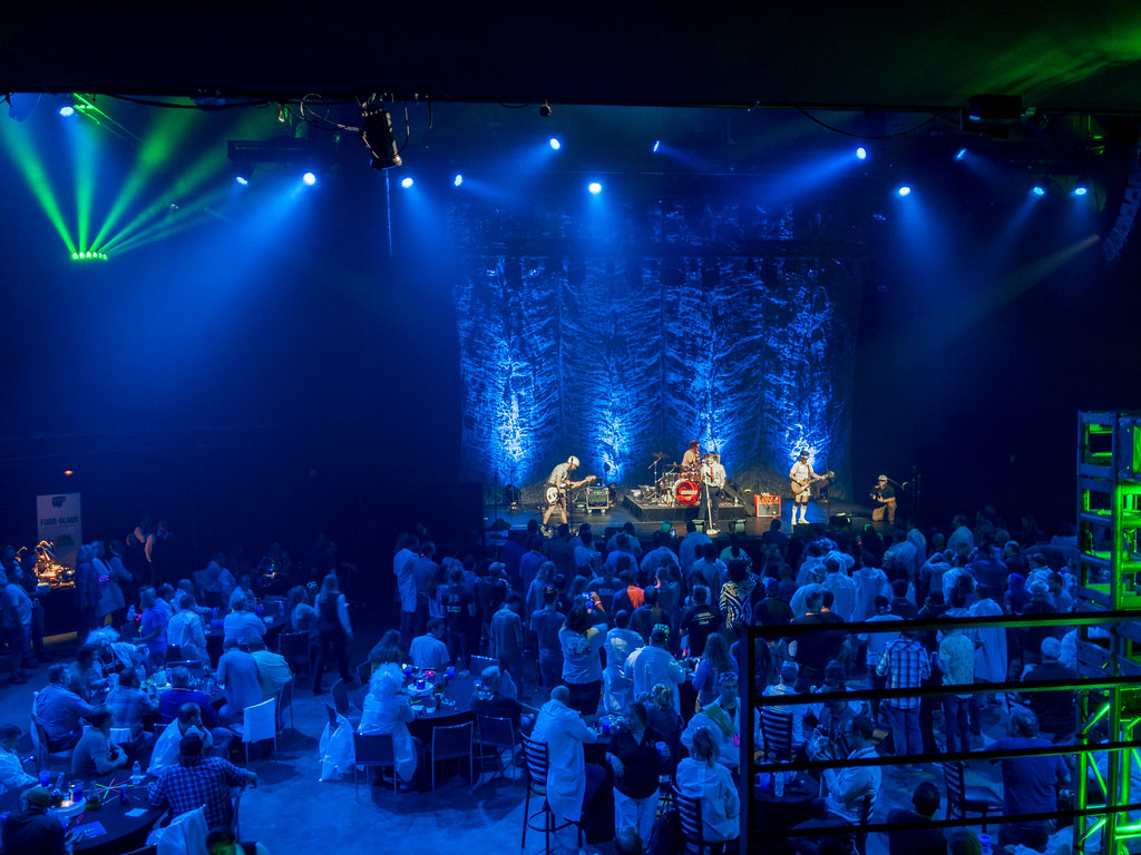 A crowd listing to live music